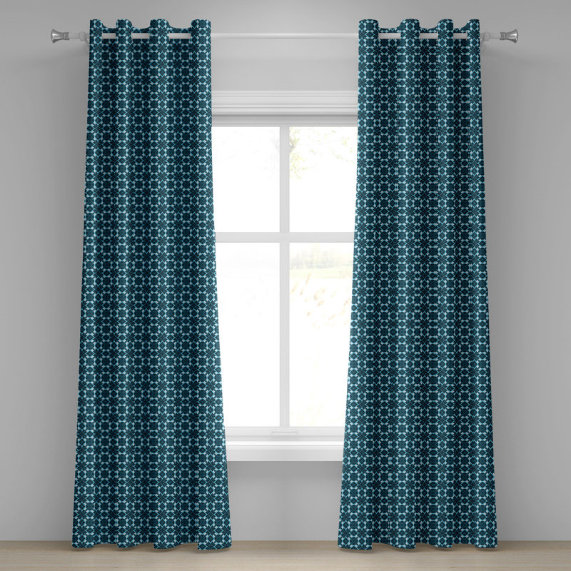 Rideau décoratif à 2 panneaux avec œillets East Urban Home Retro, 50 po, bleu foncé / bleu pâle, L 50 po x L 108 po