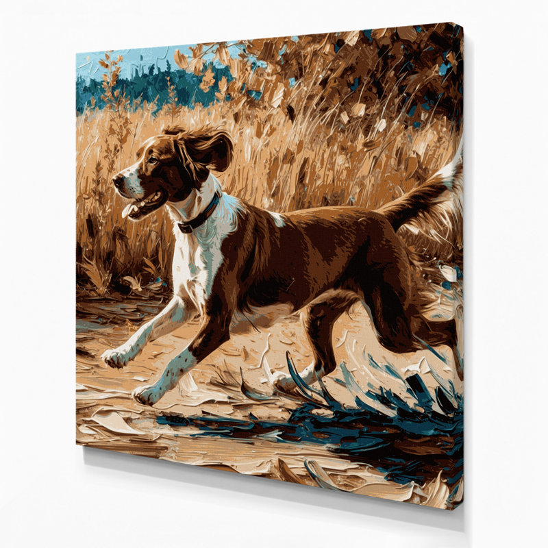 Chiens bretons, art mural sur toile noire, H 32 po x l 32 po