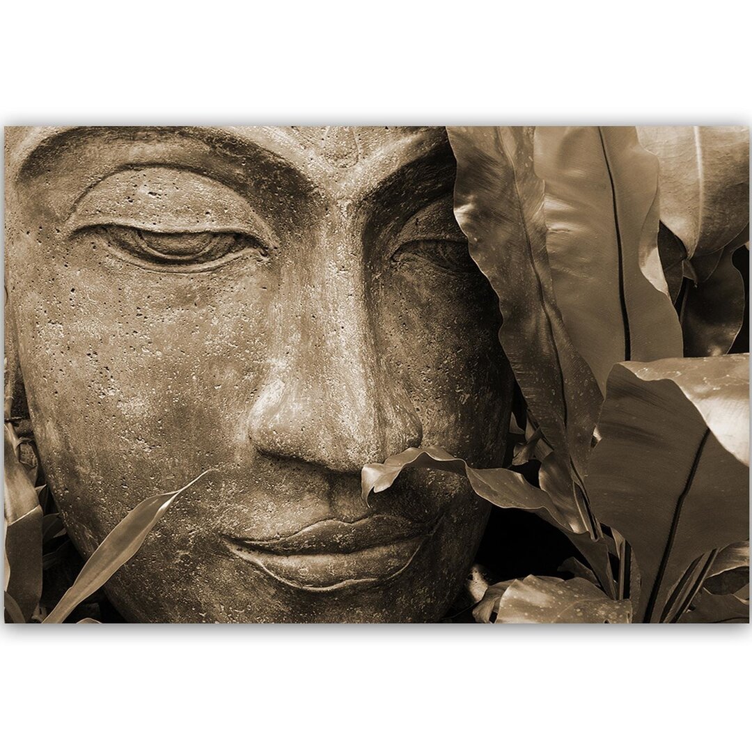 Leinwandbild Gesicht des Buddha mit Blatt 4