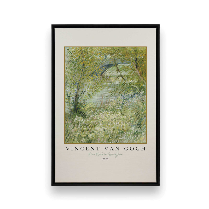 Van Gogh's River Bank in Springtime, reproduction sur toile dans un cadre, H 12,75 po x l 8,75 po, Noir satiné