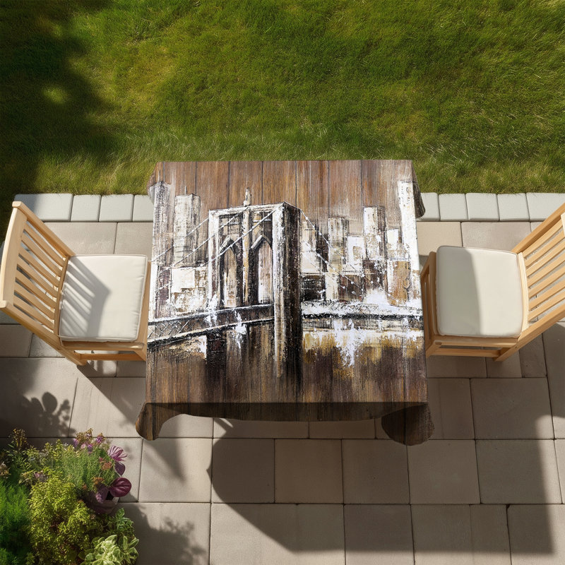Aged Finish Brooklyn Bridge Tablecloth | Brown Industrial Decor