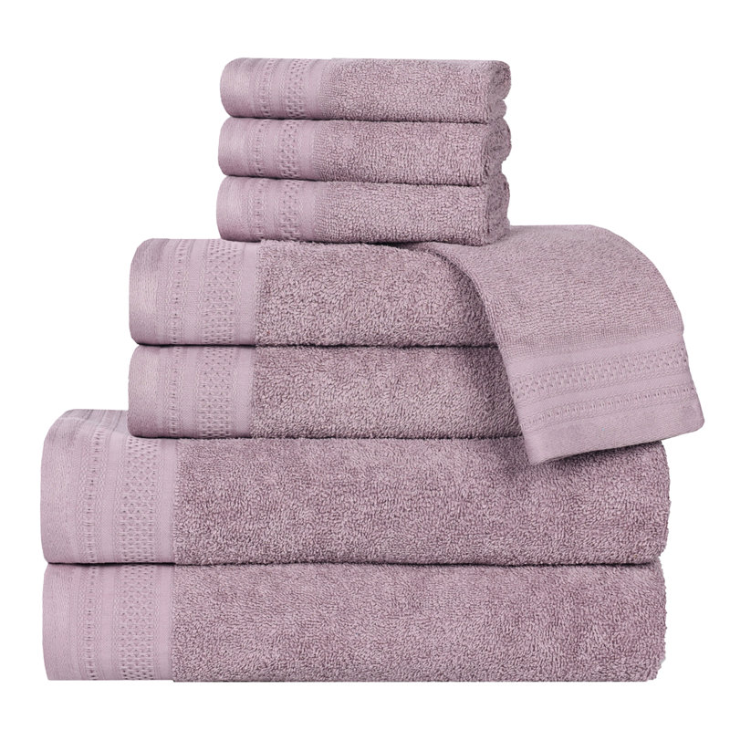 Honeycomb Textured Waffle Border Cotton Medium Weight 8 Piece Towel Set, Sea Fog
