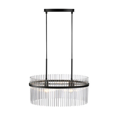 Lustre 2 lumières noir avec abat-jour en verre transparent Ava