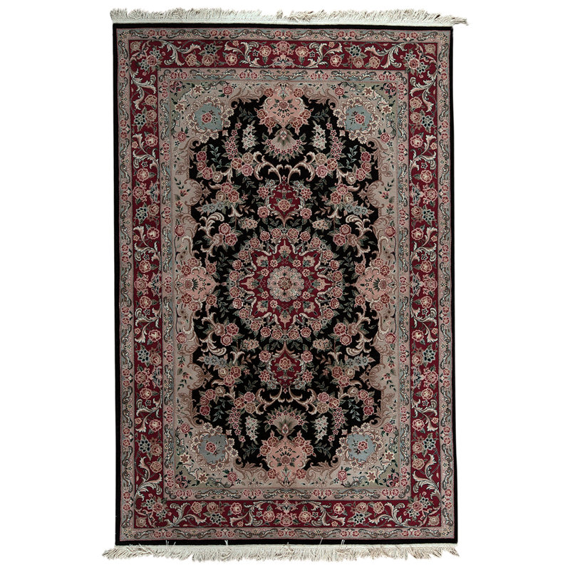 Tapis rouge / beige / noir noué à la main de haute qualité