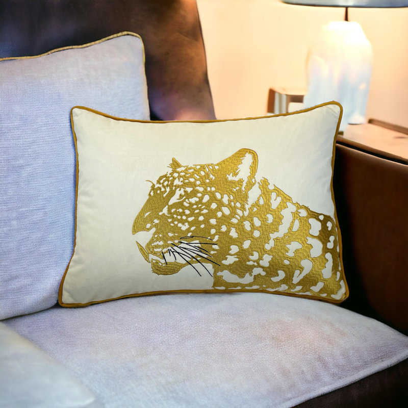 Housse de coussin lombaire en velours, Blanc / or