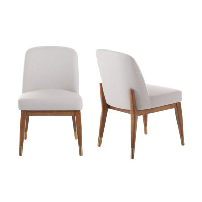 Chaise de salle à manger rembourrée ornementale blanche / brune Oracle, ensemble de 2