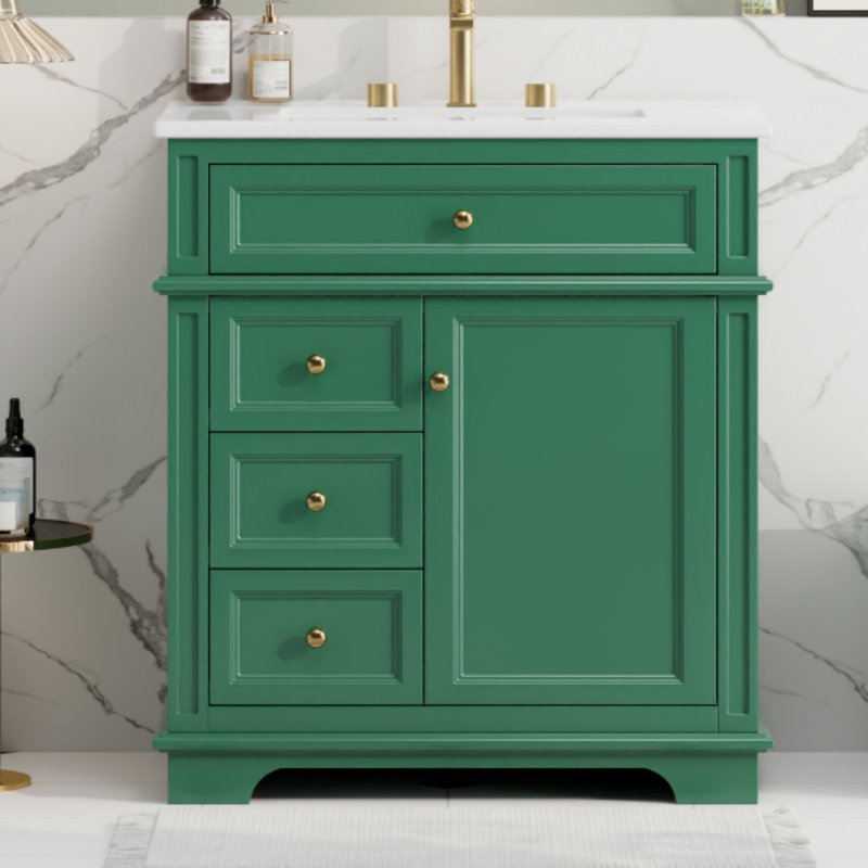 Meuble-lavabo de 30 po avec lavabo, un tiroir basculant, trois tiroirs, tablette de porte, porte à fermeture douce, meuble-lavabo