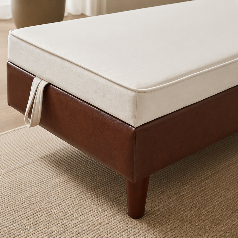 Canapé de 65 pouces avec rangement en polyuréthane brun et velours beige, alliant confort, style et amplement de rangement pour une vie moderne