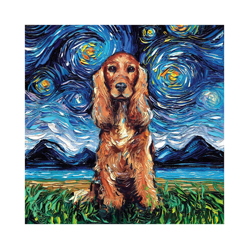 « Red Cocker Spaniel Night » par aja Trèves, reproduction d’art, Toile tendue, Pas de tapis, H 12 po x l 12 po x P 0,75 po
