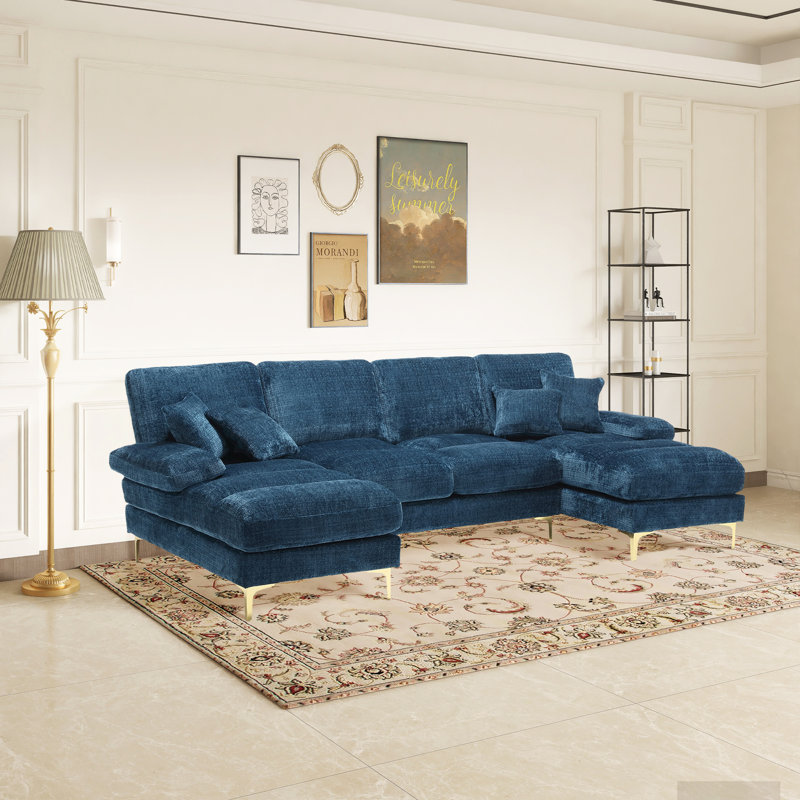 Canapé modulaire en chenille Aredale, Chenille bleu