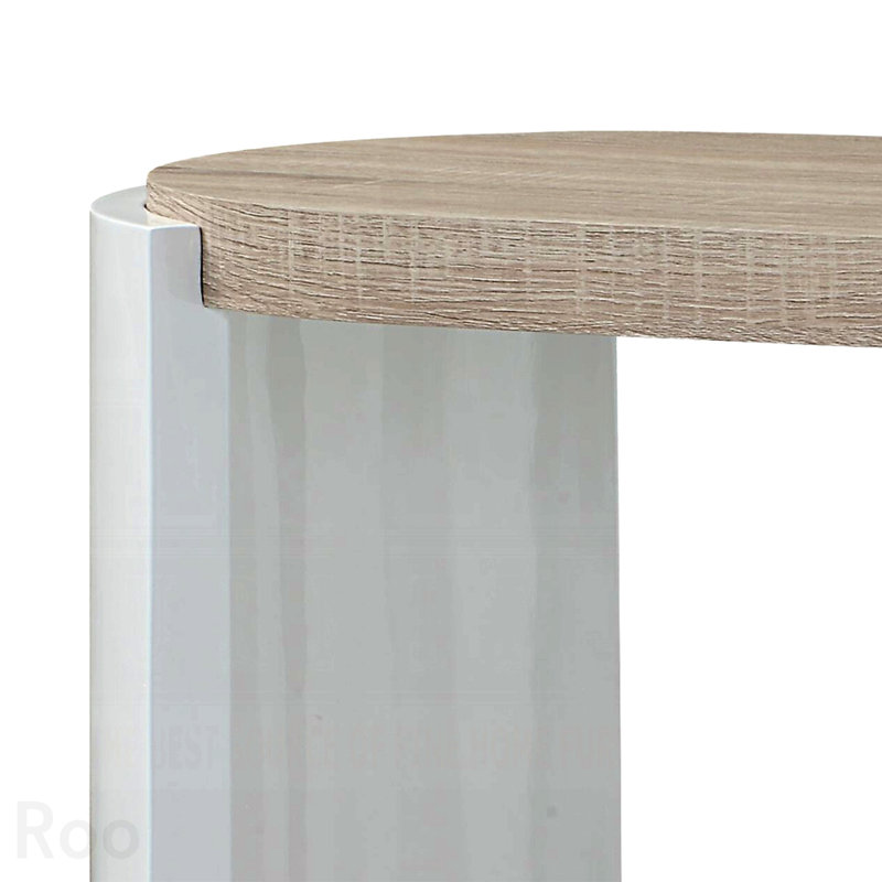 Table de canapé chêne et blanc ultrabrillant avec tablette inférieure