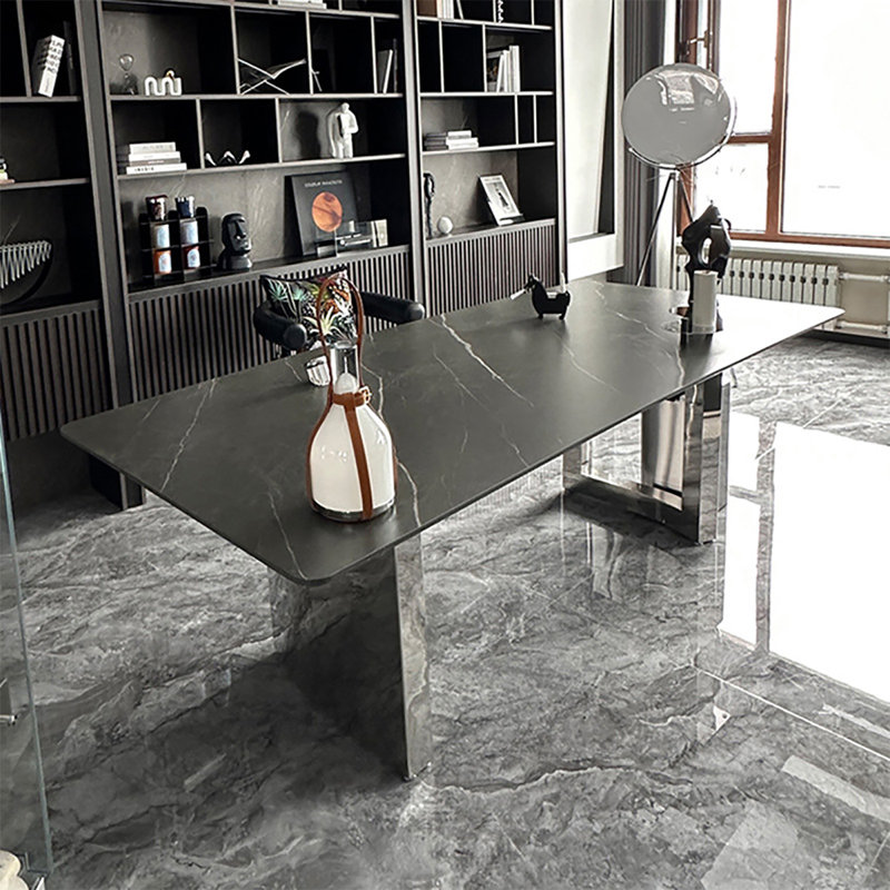 Table Taleke Rock en acier inoxydable de simplicité moderne, H 29,5 po x L 70,9 po x l 35,4 po