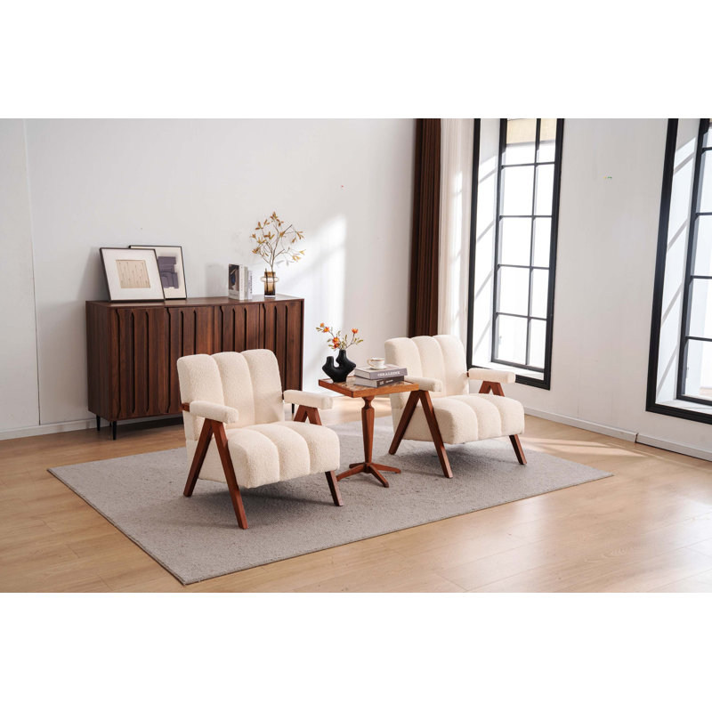Ensemble de 2 chaises d'appoint en chenille de style Mid-Century moderne en forme de nuage, fauteuils de salon en bois massif pour le salon et la chambre à coucher