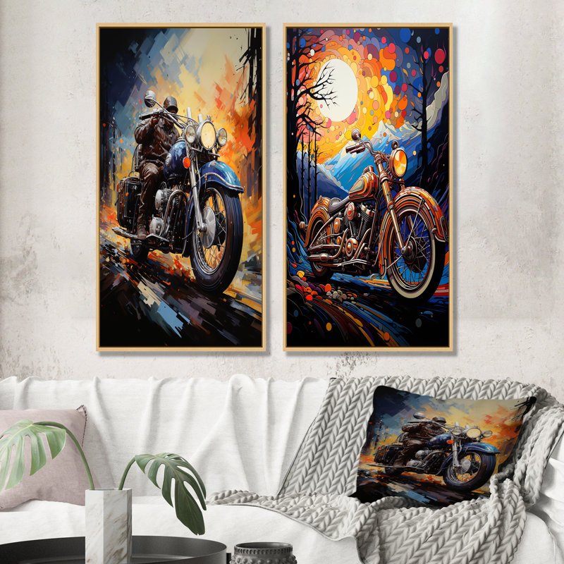 Fantasy Moto Odyssey - ensemble de 2 décorations murales de moto, Encadrement brun, H 40 po x l 41 po