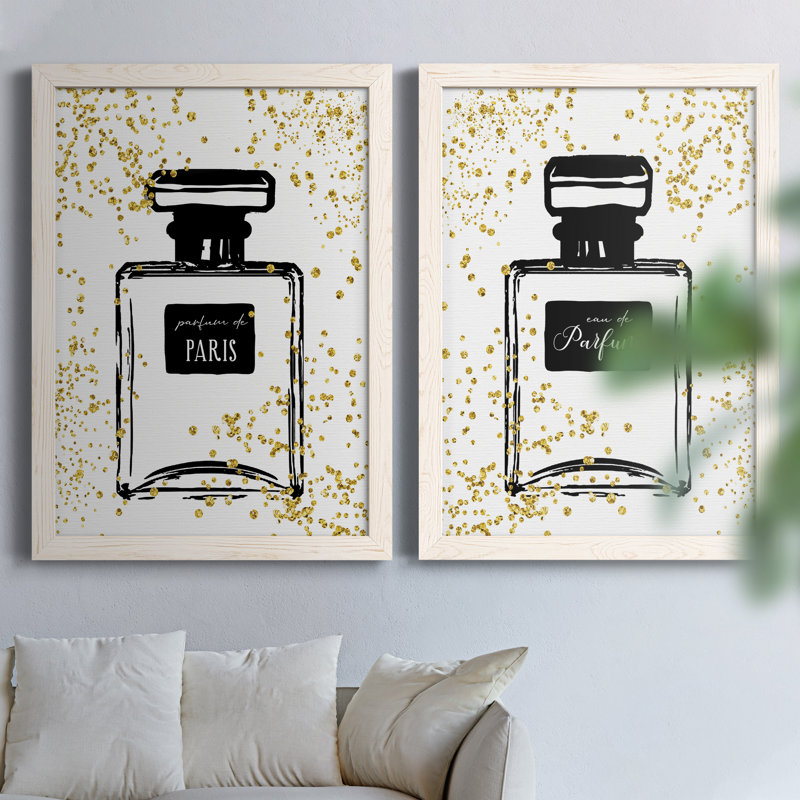 Glitter Perfume I - ensemble de 2 peintures sur toile encadrées, H 31,5 po x l 47 po x P 1,5 po, Toile blanche encadrée