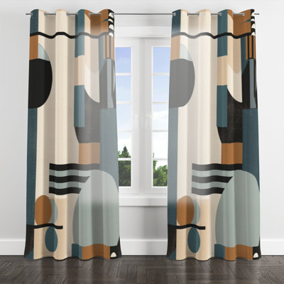 Bleu et noir à motif géométrique Shadows IV - Rideau à œillets moderne - Velours obscurcissant - 1 panneau