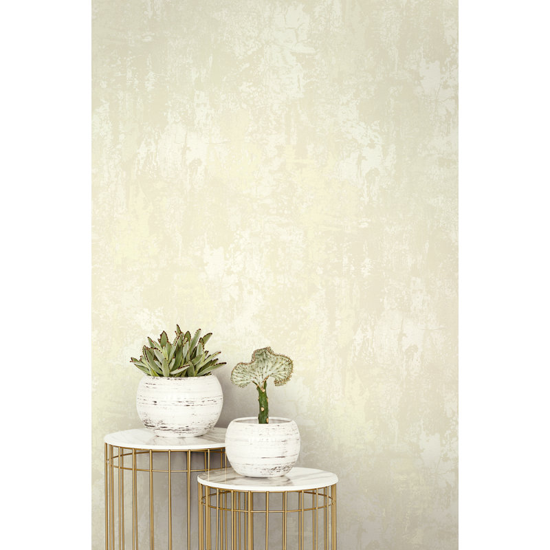 Thorntonville 10m x 52.07cm Textured Metallic Finish Paste the Wall Wallpaper Roll, Beige/Gold