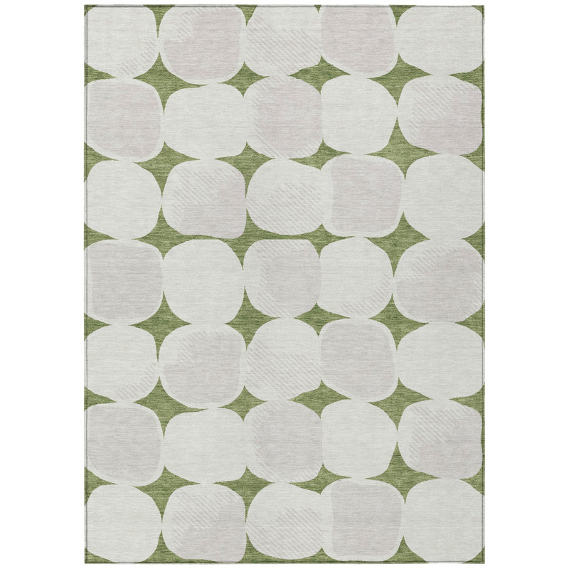 8' X 10' Green And Beige Abstract Washable Indoor Outdoor Area Rug