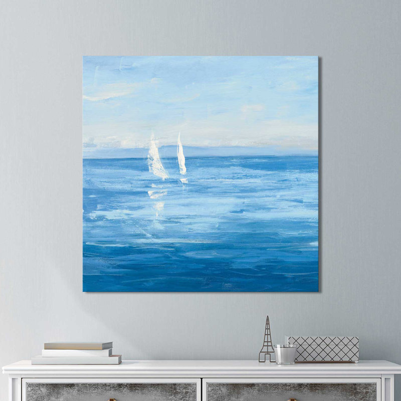 «Open Sail with Turquoise I», reproduction de peinture acrylique sur toile, H 39,5 po x l 39,5 po x P 2 po