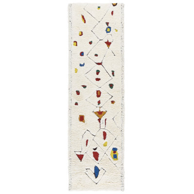 Kaloudis 922 Hand Tufted Wool/Cotton Abstract Indoor Use Only Rug in Ivory/Red