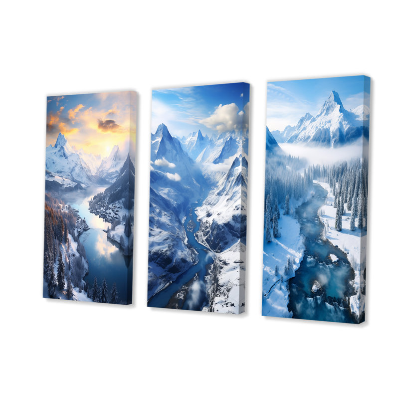 Pine Valley Winter Mountain Landscape I - ensemble de 3 décorations murales paysage d'hiver, Toile tendue, H 40 po x l 60 po