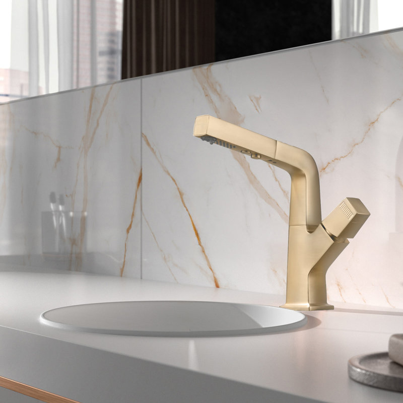  Single Hole Single Hand Bathroom Sink Faucet With Optional Drain Assembly, Brushed Gold, Drain Assembly Not Included