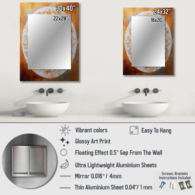 White And Gold Mandala IV - Boho Mandala Unique Wall Mirror, Traditional Mirror, Printed Metal Art