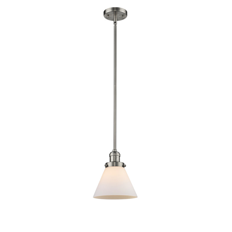 Milardo 1 - Light Single Pendant, Matte White Cased, 10" H x 8" W x 8" D, Brushed Satin Nickel