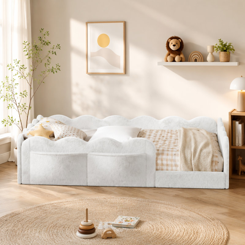 Lit simple tapissier sur pied, Twin, White