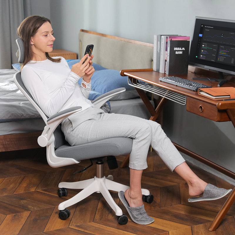 Chaise de bureau ergonomique en filet Choturam avec accoudoirs réglables et soutien lombaire, Blanc