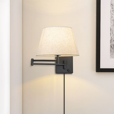 Plug In Swing Arm Wall Sconce with Linen Shade
