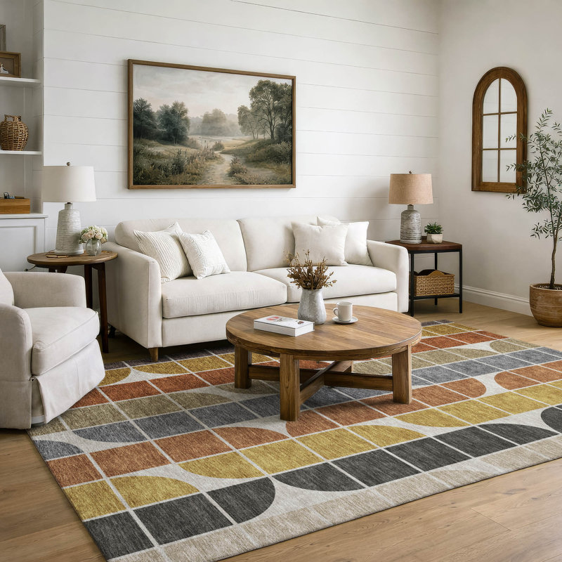 Tapis géométrique lavable à la machine de qualité supérieure Mayfield AMF2418, Café, 10 pi x 14 pi