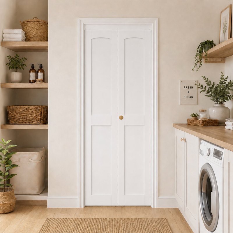 Porte pliante 30 po x 80 po à base solide et apprêtée blanche avec trousse de quincaillerie d'installation, 30 po x 80 po