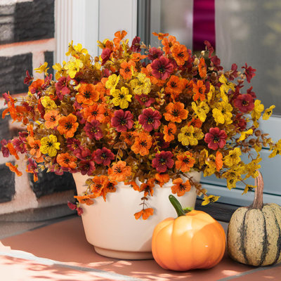 Fleurs artificielles artificielles d'automne pour la décoration extérieure d'extérieur, 12 faisceaux en fausse soie, marguerite colorée, aspect résistant aux rayons UV, véritable décoloration pour la porte d'entrée