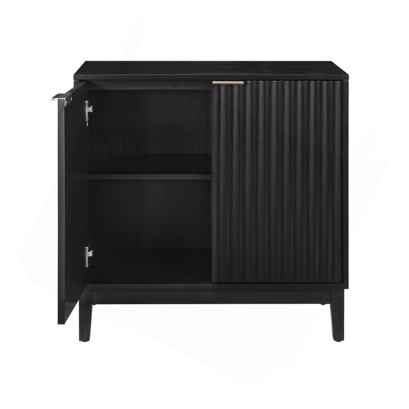 Two-Door Storage Cabinet with Fluted Fronts and Brass Handles, Ideal for Multiple Room Uses and Organized Living Spaces