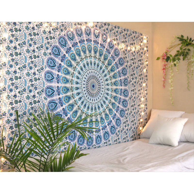Tapisserie bohémienne en coton, Bleu, H 82 po x l 54 po