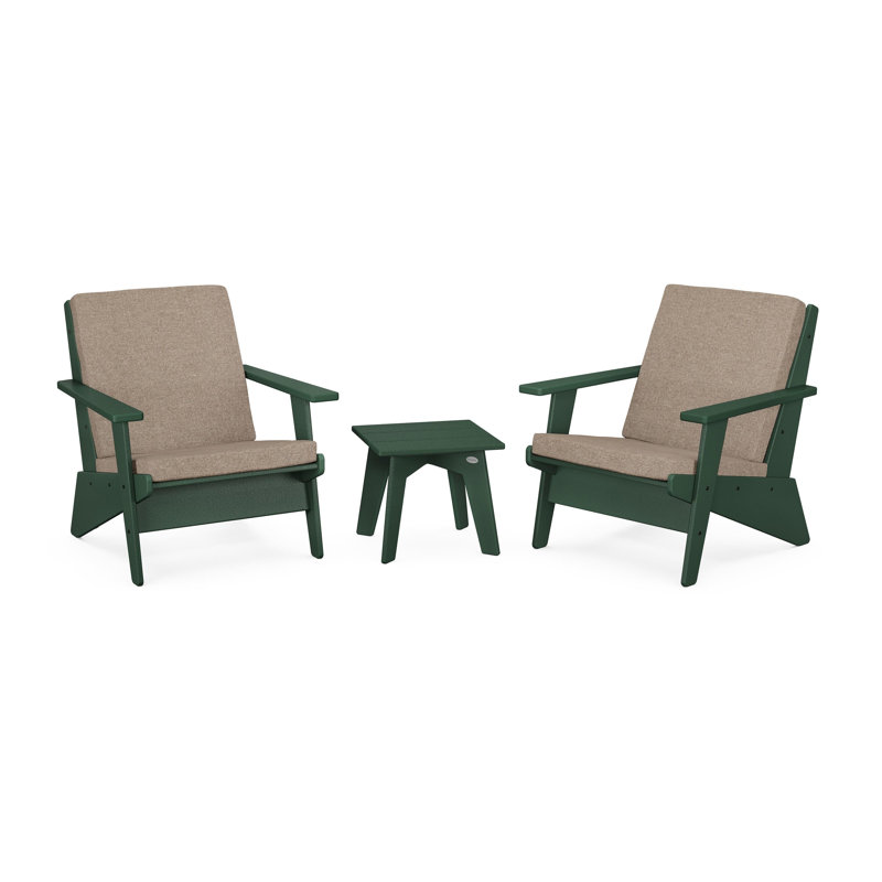 Riviera Modern Lounge 3-Piece Set, Green, Spiced Burlap