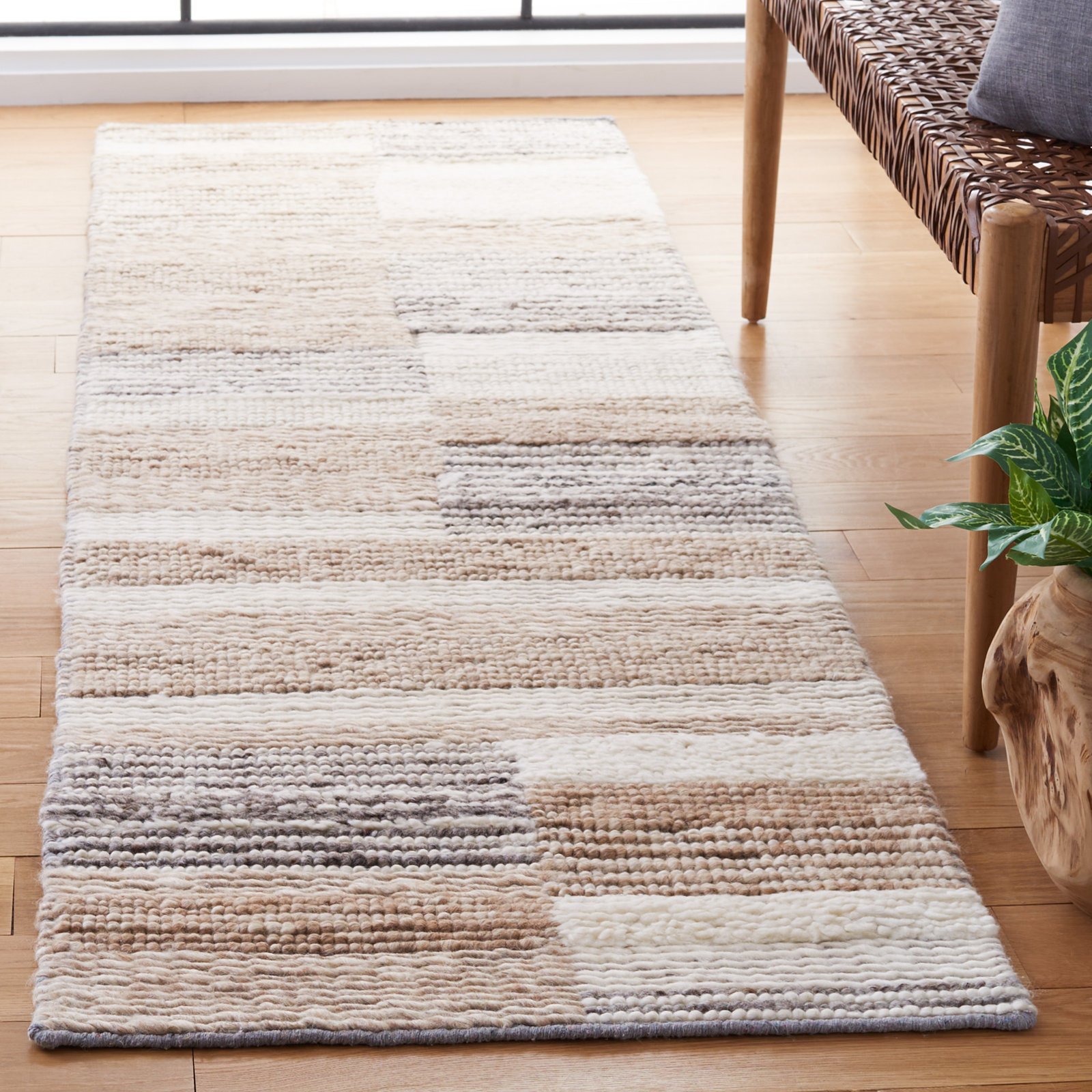 Wyly Natural Ivory Hand-Woven Geometric Rug, Runner 2'3" x 8'