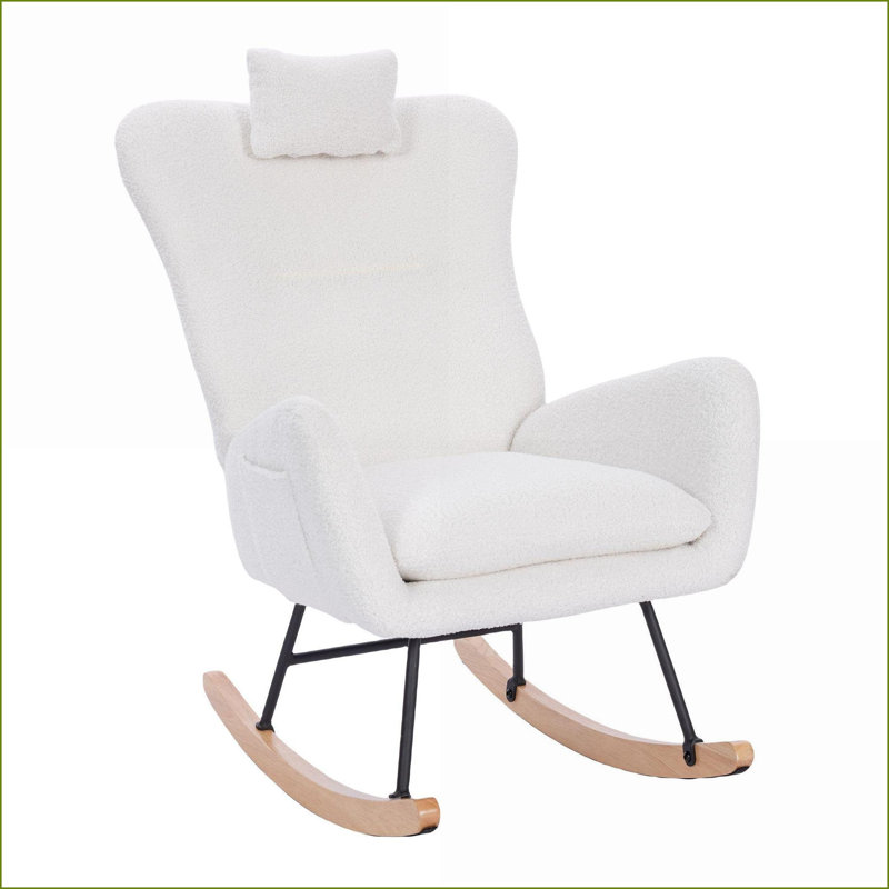 Chaise berçante, rembourrée en peluche blanche pour chambre de bébé / salon | Style de nounours | Revêtement en peluche