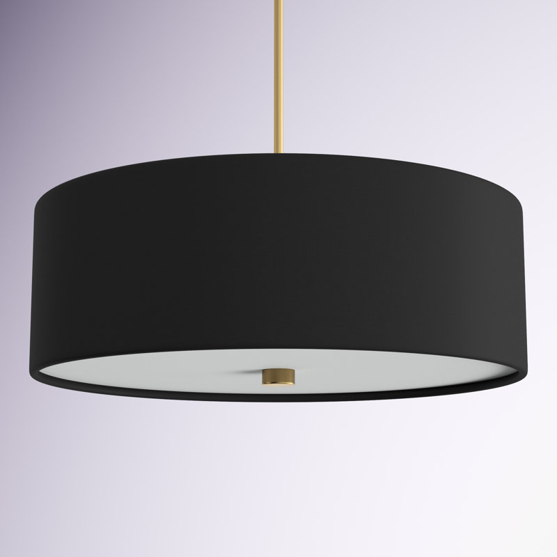 Lustre tambour 4 lumières à abat-jour Tess, Laiton vieilli, Noir