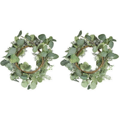 Couronne de bougies en eucalyptus artificiel vert pâle (lot de 2), style champêtre, idéale pour décorer une table en toute saison, lors d'événements ou à manger.