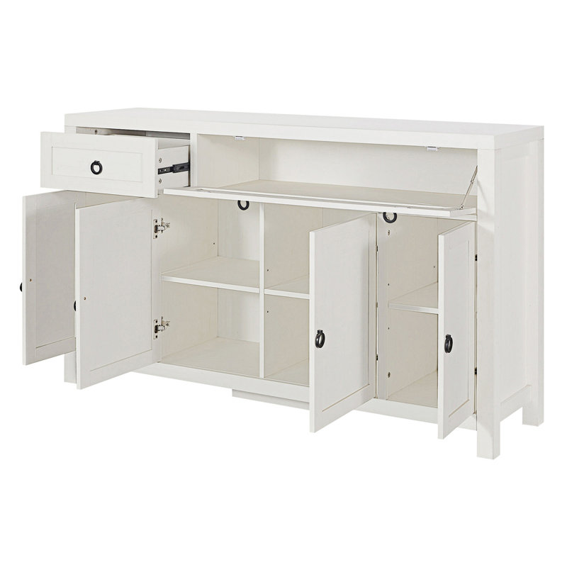 Grande armoire de rangement rétro avec porte rabattable et tiroir Retro, Blanc antique