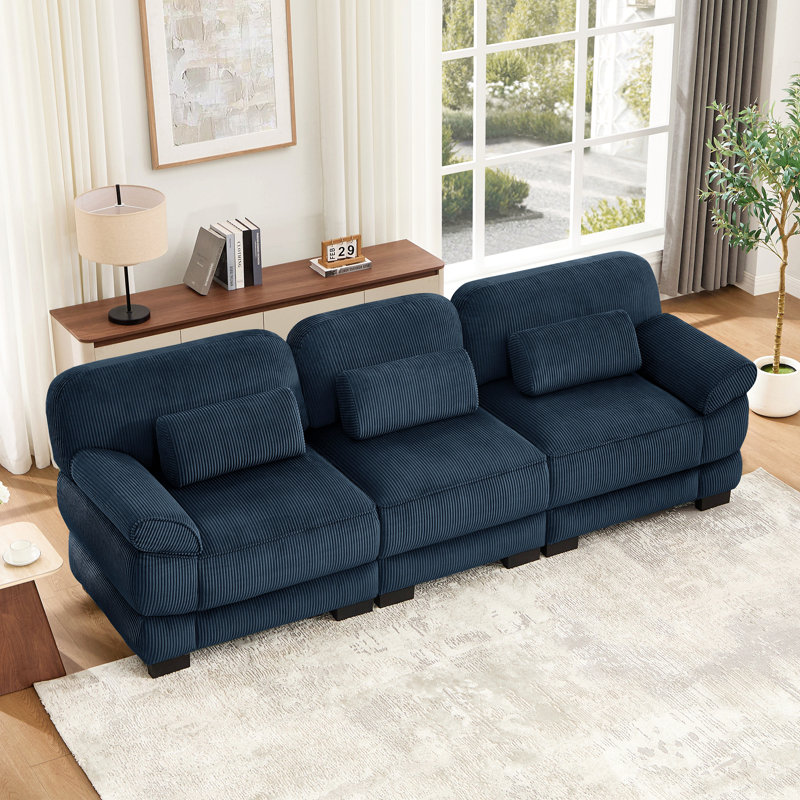 Canapé 3 places Cloud Couch, Velours côtelé bleu