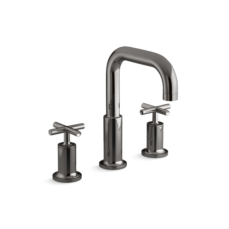 Purist Deck-Mount Bath Faucet Trim for High-Flow Valve with Cross Handles, Vibrant Titanium