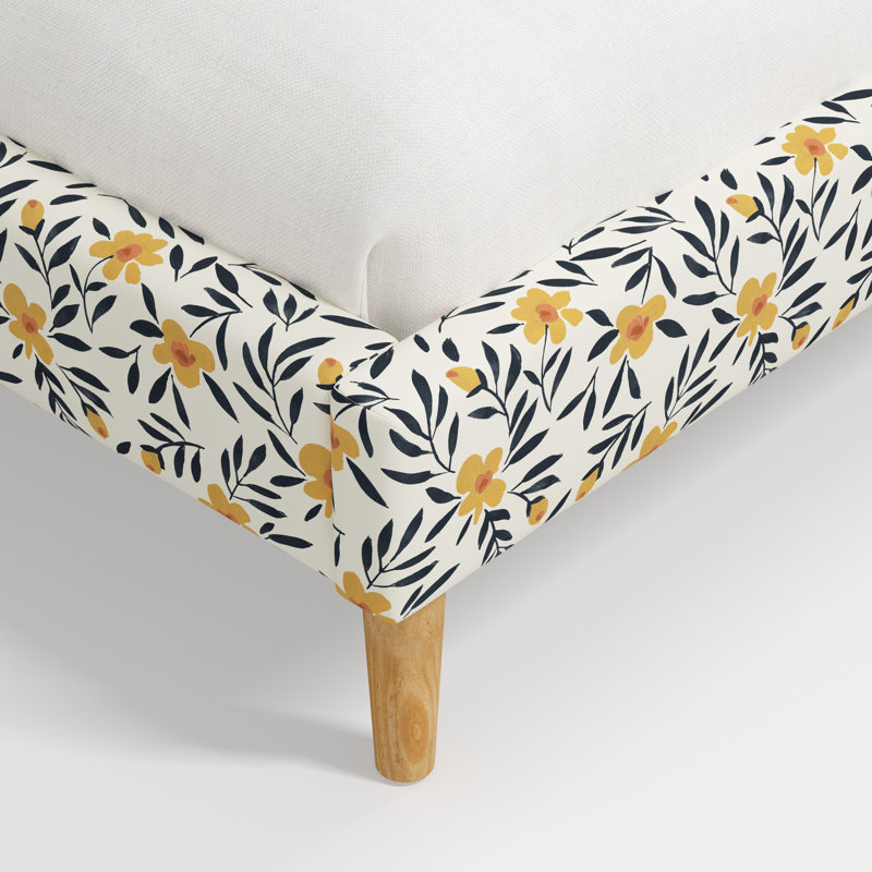 Olivet Platform Bed, Fiona Floral Navy Cotton, California King