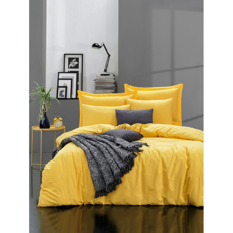 Ensemble de housse de couette 100% coton, Housse de couette double TG + 2 taies d'oreiller s, Jaune