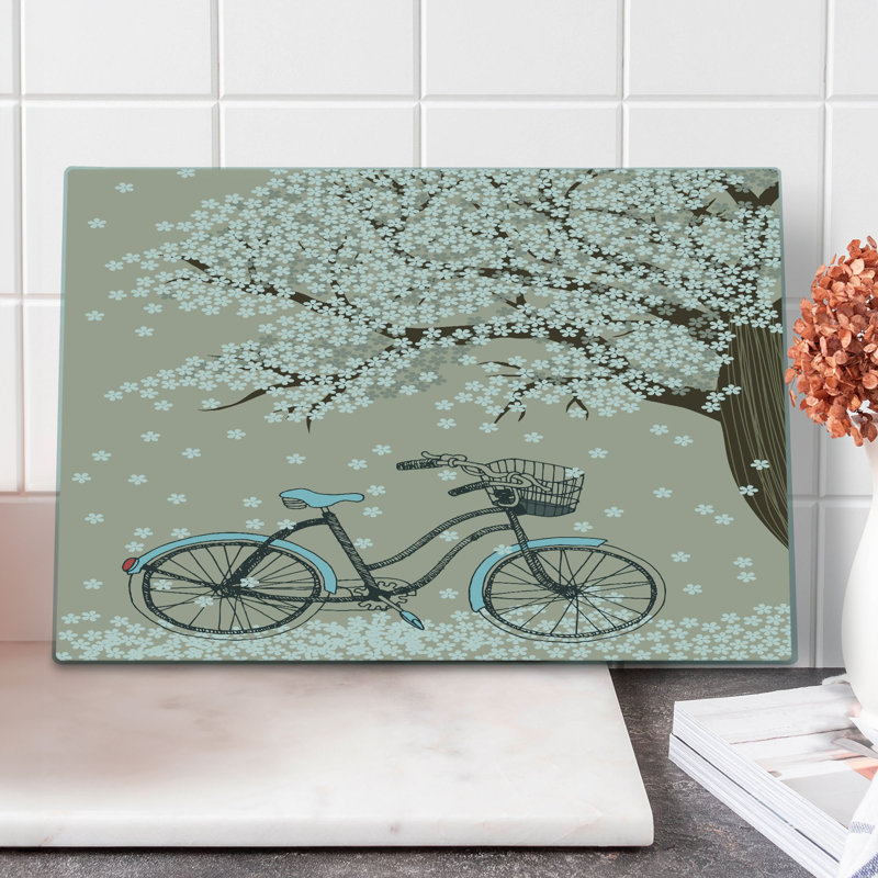 Ambesonne Bicycle Cutting Board Large Blooming Tree in Spring Multicolor