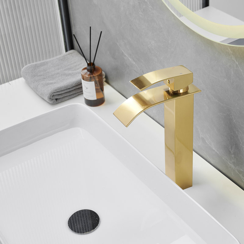 Waterfall Single Hole Single Handle Bathroom Vessel Sink Faucet, Brushed Gold