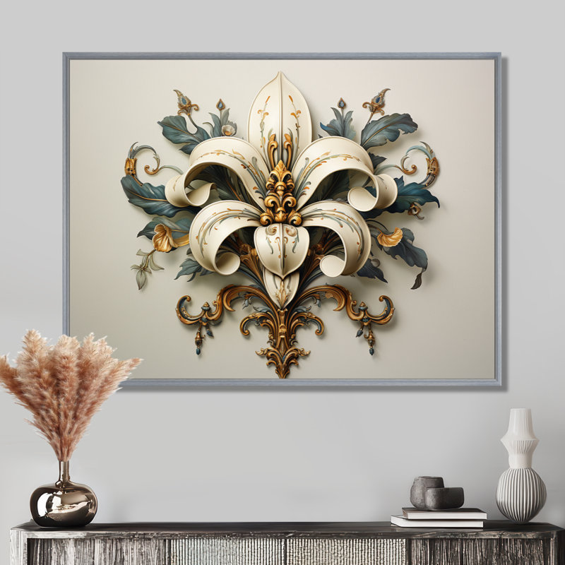 Fleur-De-Lis A Lilly Flower Ii - Symbols Wall Art, H 16 po x l 32 po x P 1 po, Encadrement argenté