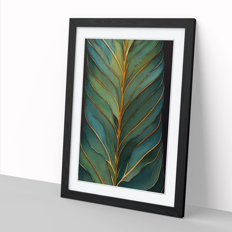 Watercolour Fern Leaf Vol.1 - Single Picture Frame Print, 46cm H x 34cm W x 2cm D, Oak